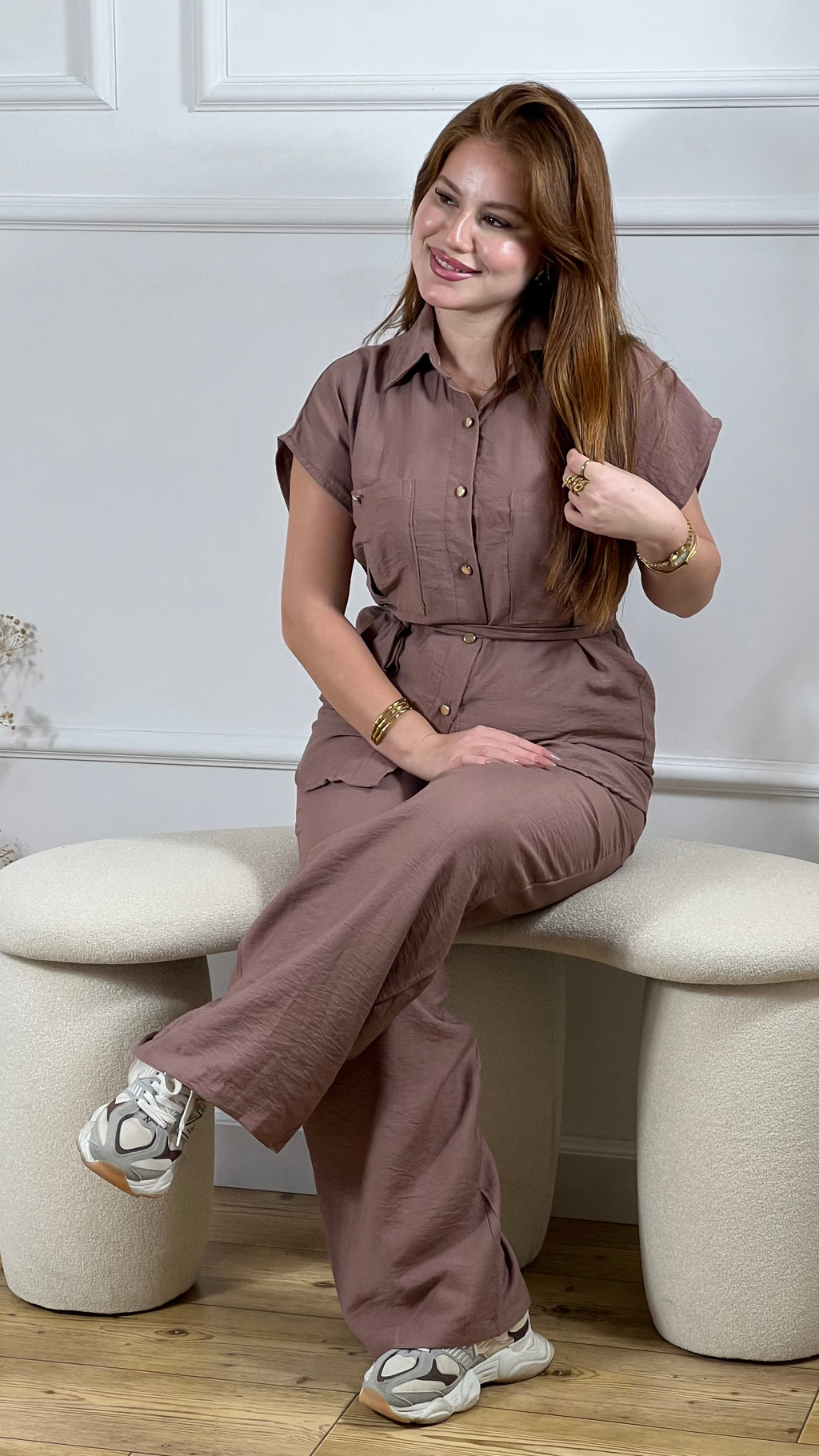 Ensemble Mallak en lin – Chemise ceinturée & pantalon fluide Livraison Gratuit